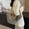 leftside Big Straw Ribbs Design Tote Bags for Women 2024 Summer Fi Weave Shoulder Bags Travel Handbags Beach Bag L0oP#