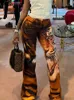 Damesbroeken Trend Skinny Elastisch Casual Streetwear Basic Hoge Taille Broek Tijgerprint Flare Dames 2024 Y2K Zomer