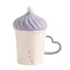 Mugs Creative Ice Cream Shaped Cup With Lid Ceramic Cute Mug Love Handle Milk Teacup Good-looking