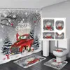 Dusch gardiner vinter jul gardin set söt snögubbe Xmas träd röda fåglar skog snö scen hem badrum dekor badmatta toalett täckning