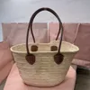 Miui palmetto handbag luxury woven bag designer women large capacity tote summer Mius handbag weekender travel cross body shoulder bag grass woven vegetable basket