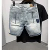 2024 Herren-Jeans, zerrissene Denim-Shorts, hellblau, fünfte Hose, trendige Allmatch-Shorts aus lockerer Wolle mit geteilten Nähten