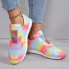 Scarpe casual da donna, sneakers basse leggere da esterno in tela con motivo a righe colorate