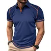 Moletom masculino respirável hidratante polo camisa verão topos todos os dias casual camiseta bloco de cor lapela 240321