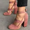 Sandali moda tacchi alti spessi causali per donna cinturino alla caviglia testa tonda scarpe scamosciate fasciatura elegante single