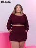 cm.yaya Plus Size Mulheres Bodyc Midi Mini Saia Terno e Manga LG Mini T-shirt Fi Curve Two 2 Piece Set Outfits y7ac #