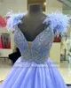 Vestidos de fiesta Llegada Sky BlueA-Line Prom 2024 Glitter Beads Cristales Plumas Dubai Vestido de noche Vestidos De Fiesta Personalizado