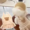 Vêtements de chien Cartoon Bear Pet Bretelles Jupe Jaune Plaid Imprimer Robe Pour Petit Moyen Style Britannique Chiot Chaton Robes Chihuahua