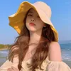 Berets Big Brim Solid Color Sun Sun Fisherman Hat Men Cotton Treasable Travel Travel Bucket Summer Women