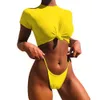 Kadın Mayo Seksi Kadın Bikini Push-Up Yastıklı Kısa Kollu Spor Kadın Sahil Giyim Mayoları Monokini Banyo Takım YQ240330