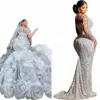 Sparkly Rhineste Beading Wedding Dres Destacável Ruffle Train Princ Sereia Vestidos de Noiva Custom Made Vestidos De Novia f7w3 #