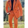 Herenpakken Oranje Mannen 2 Stuks Zwart Trimmen Piekte Revers Kostuum Homme Bruiloft Bruidegom Tailored Made Blazer Sets