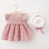 Flickor klänningar född baby flicka klänning blommig ruffle prinsessa bomull är ärmlösa spädbarnskläder sommar sunhat sundress 1 år droppleverans dhjp1