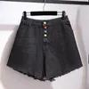 Plus Größe 6XL 150 KG Sommer Frauen Denim Shorts Vintage Hohe Taille Taste Jeans Street Wear Süße 240322