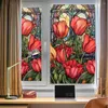 Window Stickers PVC Stained Glass Film Removable Non-Adhesive Heat Insulation UV Blocking Colorful Tulip Pattern Static Clings