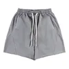 Gewaschene Shorts für Herren und Damen, gerade Shorts mit Kordelzug, Reithose, Schwarz, Grau