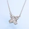Simple Fashion Jewelry Cross Pendant 925 Sterling Silver Fill Princess Cut White 5A Cubic Zircon CZ Diamond Gemstones Women Clavicle Necklace Gift