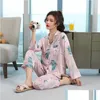 Womens sleepwear ins estilo rosa gelo seda pijama outono calças de mangas compridas terno de duas peças roupas domésticas 2992 entrega de gota appa otklv