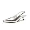 Hip Low Heel Sandals Womens Summer Leather Light Air Single Shoes High Silver Black Flip Flops For Women 240228