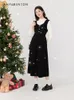 Casual Dresses ol Sticked Black and White Patchwork Fashion Midi-Calf Dress for Women Spring Autumn Hepburn Style Slim Elegant A-Line