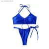 Women's Swimwear Royal Blue 2-piece Swimsuit Women 2024 Summer New Low Waist Thong Beach Bikini Halter Backless Bathing Suit Vacation Swimwear T240330