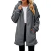 Jaquetas femininas inverno mulheres casaco de pelúcia cor sólida com capuz zíper casual quente oversized jaqueta de pele do falso para outerwear fuzzy