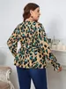 plus Size Women Clothing Puff Lg Sleeve Blouse Ladies Casual Party Print Belted Shirt Spring Fall Street Female Big Size Tops x9NF#