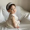 6011B Baby Lace Clothes Summer Fashion Lace Flower Woven Cotton Girls Clothes Princess Climbing Clothes 240323