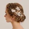 Najnowsze złoto ręcznie robione Pearl Fr Halus Piękny nożyce włosy klip do włosów ślubny ślub akcentu V3by#