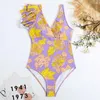 Maillots de bain pour femmes Femmes Maillot de bain avec jupe à volants Ensemble élégant imprimé floral une pièce en mousseline de soie pour femme