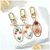 Keychains & Lanyards Oval Pressed Real Dried Flower Daisy Pendant Key Chain Metal Plated Rotationable Ring Jewelry R231003 Drop Deliv Dhtri