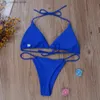 Mulheres Swimwear Mulheres Bikini Set Sexy Side Tie Thong Swimsuit Bandagem Estilo Brasileiro Swimwear Ultrathin Bra Breve Conjuntos Erótico Lingerie Set T240330