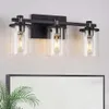 Lampadari da bagno a 5 luci con paralume in vetro trasparente, E2640W Lampade da toeletta da bagno in nero opaco sopra applique da parete per bagno a specchio per camera da letto