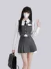 2023 Ny förbättrad Korea Fi -stil JK Uniform LG Sleeve Coat Shirt PLEATED Kort kjol Three Piece Suit Set Daily JK S795 P9ZQ#