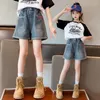 Shorts d'été en Denim de couleur unie pour adolescentes de 5 à 14 ans, pantalons courts de haute qualité, à la mode, 2024