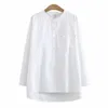 女性服のブラウスプラスサイズ2021秋の新しいルーズヴィンテージスタンドカラーLGホワイトシャツ8099 D0FM＃