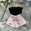 Marca bebê fatos de treino meninas T-shirt terno crianças roupas de grife Tamanho 100-150 CM sem mangas camiseta e frutas padrão impressão shorts 24Mar