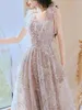 Runway Dresses Elegant A-Line Celebrity Spaghetti Strap Applique dragkedja paljetter Flower Backless Woman Beading Pink Evening Prom-klänningar