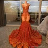2024 Robes de bal scintillantes orange pour femmes noires Robes de soirée Promwress