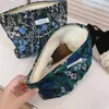 Sacos de armazenamento Retro Azul Verde Floral Jacquard Embreagem Saco Cosmético Grande Capacidade Skincare Higiene Pessoal Organizador Diário Maquiagem Bolsa