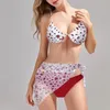 Kvinnors badkläder Kvinnor Swimsuit Bikini Floral Sexig Mesh Three Pieces Set Biquinis Bathing Suit Siming Two Tankinis