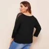 plus Size Mesh Patchwork Summer Spring Elegant Top Women Sexy V-neck Black Off-shoulder T-shirt Female Large Size Blouse Tee 7XL n8wr#