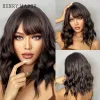 Wigs HENRY MARGU Medium Long Wavy Synthetic Wigs Ombre Black Brown Bob Wigs with Bangs for Women Cosplay Heat Resistant Hair Wig