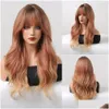 Synthetic Wigs Middle Long Wavy Wig Dark Brown With Bangs For Women Cosplay Lolita Daily Party Fake Hair Heat Resistant Fibre Drop Del Ot0Rr