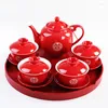 Set da tè Forniture per matrimoni cinesi Set da tè in ceramica rossa Infusore Bollitore Teiere Cerimonia Gaiwan con vassoio da portata Regalo souvenir