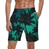 Shorts masculinos neon palmeiras placa verão planta impressão esportiva praia secagem rápida elegante personalizado troncos de natação de tamanho grande