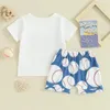 Kläder sätter baby sommarkläder baseball född spädbarn flicka romper ruffle shorts set småbarn pojke t-shirt korta byxor kläder