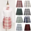 Chicas de verano de cintura alta falda a cuadros plisada escuela japonesa Jk uniforme Dres estudiante Cosplay Anime lindo sexy mini falda de una línea 04Jm #