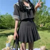 costumi Top coreano uniforme bianco giapponese pieghettato vestito da marinaio Crop nero Cosplay ragazze Versi Student School X2uE #