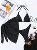 Kobiety stroje kąpielowe Aroha Bikini seksowny strój kąpielowy 2024 Kobiety Backless Black 3 -Place Set Set Beachwe Ladies Kąpiec YQ240330